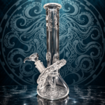 Wicked Glass Beaker Recycler 14mm – Limited Flower Piece collector beaker with kraken etched backdrop