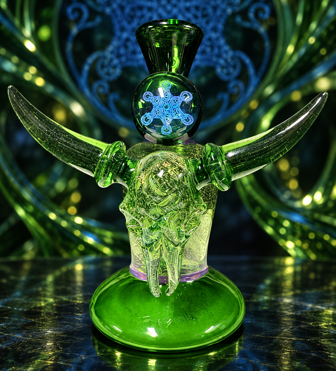 Home emerald bull skull art glass jammer