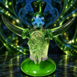 Hic Dogg Cannabull Jammer 14mm – Dichro, Portland Green & Stargazer emerald bull skull art glass jammer