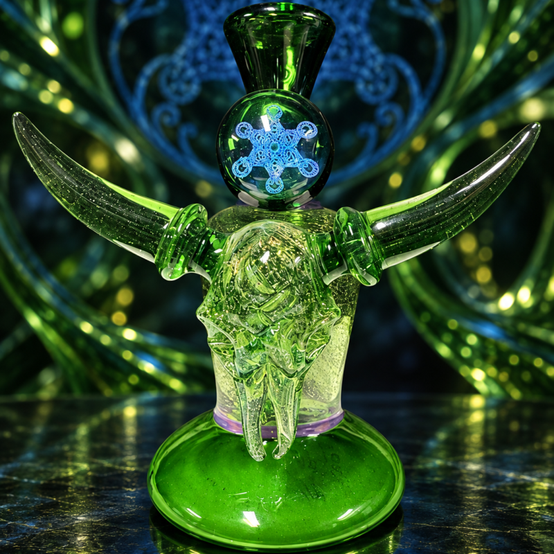 Home emerald bull skull art glass jammer