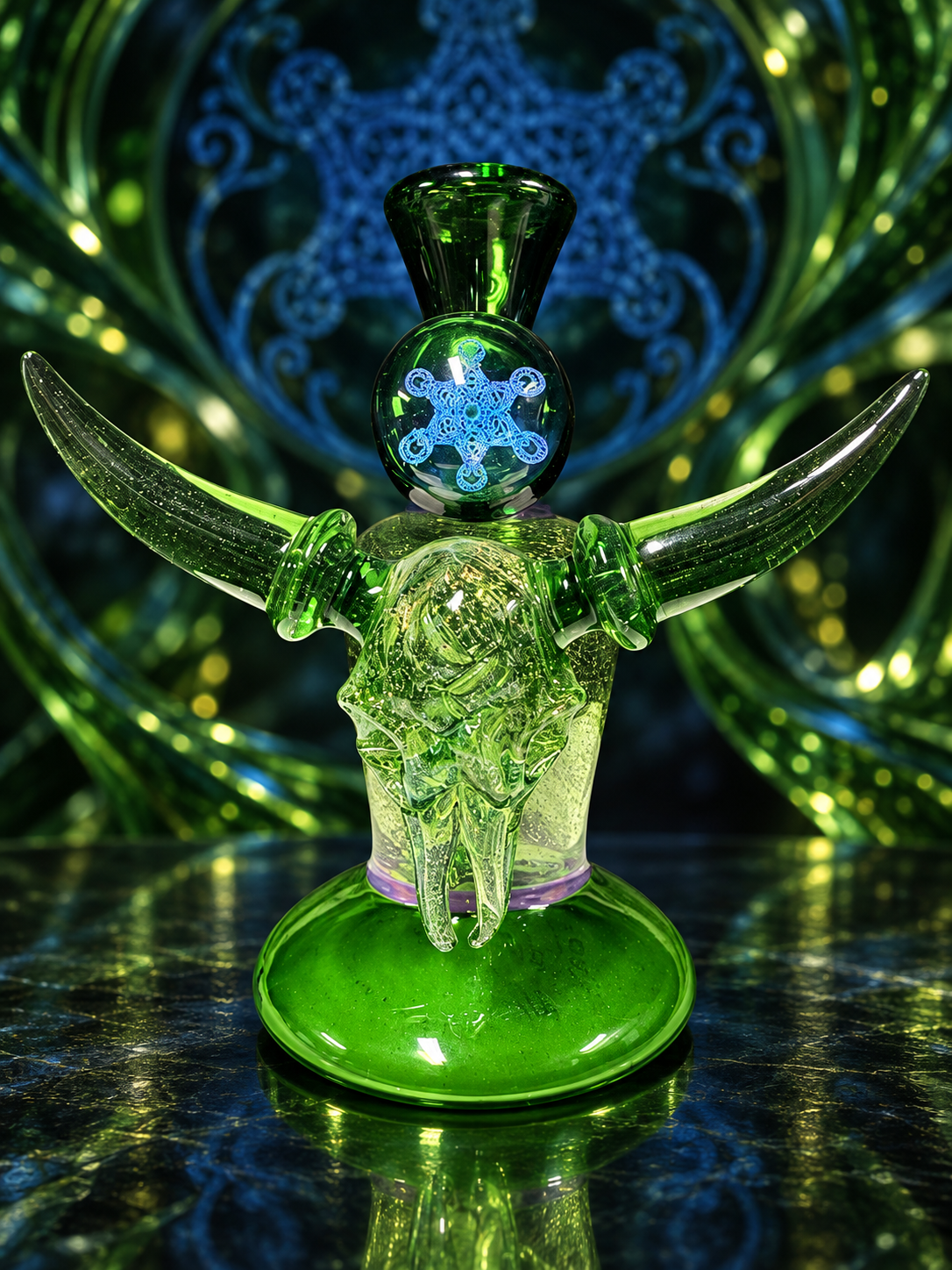 emerald bull skull art glass jammer emerald bull skull art glass jammer