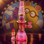 Bluegrass Glass Full Size Wonder Lamp Set 10mm – Crushed Opal ivory ribbons sweep over yellow character